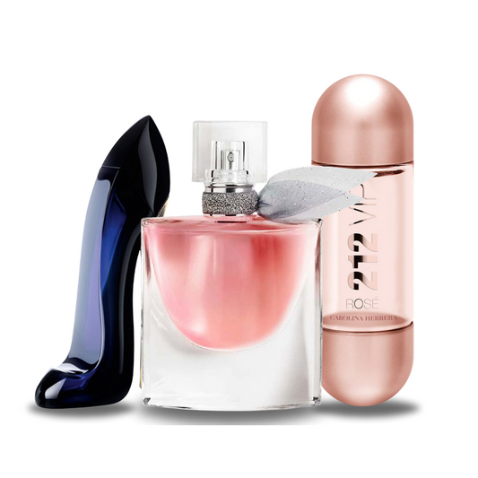 Combinaison 3 parfums iconiques : GOOD GIRL, LA VIE EST BELLE et 212 VIP ROSÉ